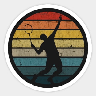 Badminton Silhouette On A Distressed Retro Sunset graphic Sticker